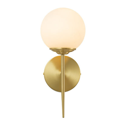 Aether Mid-Century Brass Wall Sconce with Opal Glass Globe