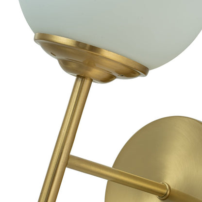 Aether Mid-Century Brass Wall Sconce with Opal Glass Globe
