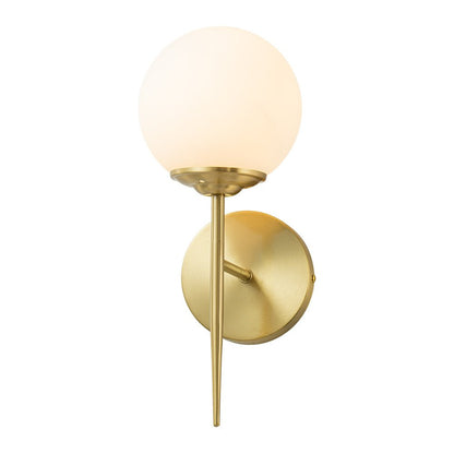 Aether Mid-Century Brass Wall Sconce with Opal Glass Globe