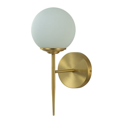 Aether Mid-Century Brass Wall Sconce with Opal Glass Globe