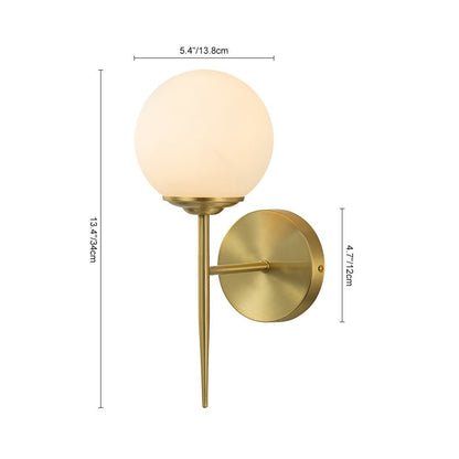 Aether Mid-Century Brass Wall Sconce with Opal Glass Globe