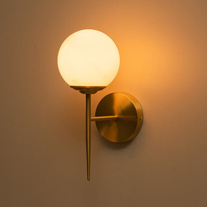 Aether Mid-Century Brass Wall Sconce with Opal Glass Globe