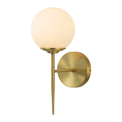 Aether Mid-Century Brass Wall Sconce with Opal Glass Globe